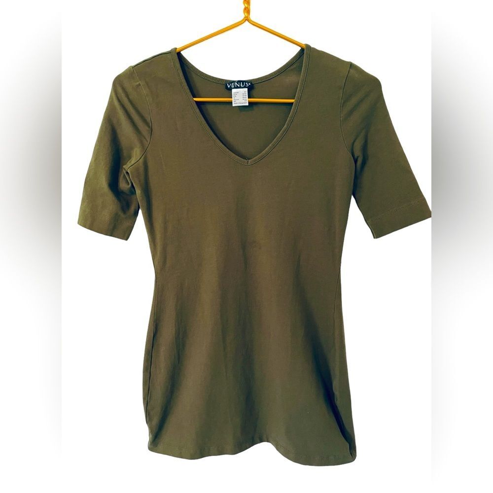 Venus Olive Green Deep V Fitted Woman’s‎ Top, Size XS